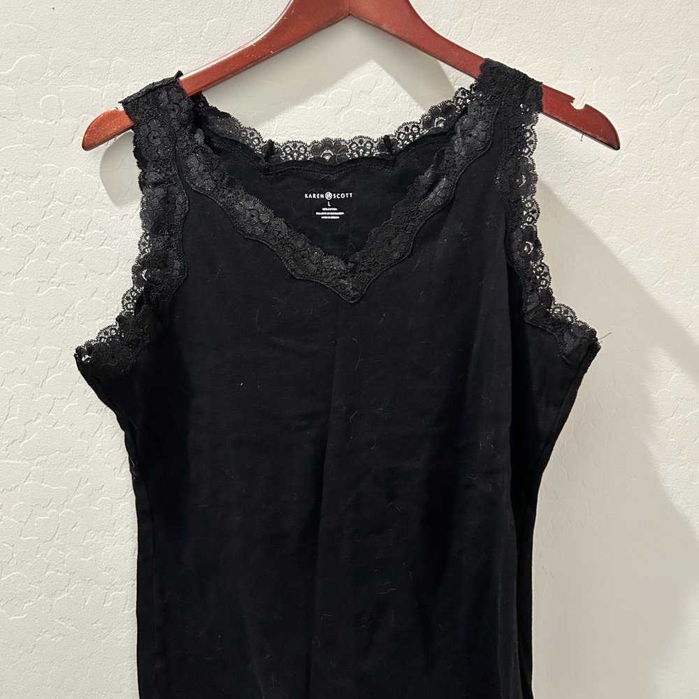 Karen Scott Black Lace Trim Tank Top XL women’s